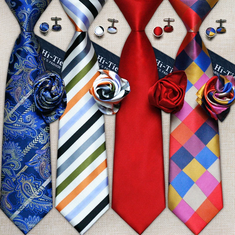 Hi-Tie Fashion 40 Styles Gravata Men\'s Tie Hanky Cufflinks Set 100% Silk Necktie Ties for Men Business Wedding Party Dropshiping