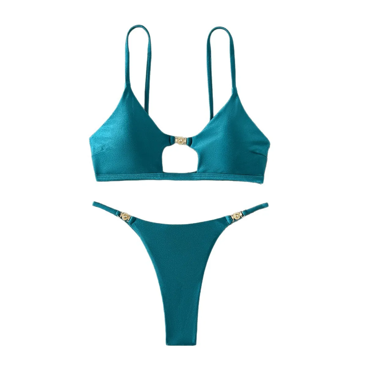 Neues sexy glänzendes High-Cut-Bikini-Set, glänzende Badebekleidung für Frauen, Push-Up-Dreieck-Oberteil, brasilianischer frecher Boden, Strand, Pool, Urlaub