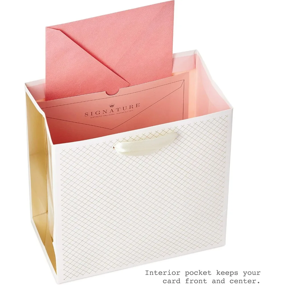 7" Medium Birthday Gift Bag with Pink Flowers & Tissue Paper, Elegant Design for Candles, Books, Jewelry - view 4
