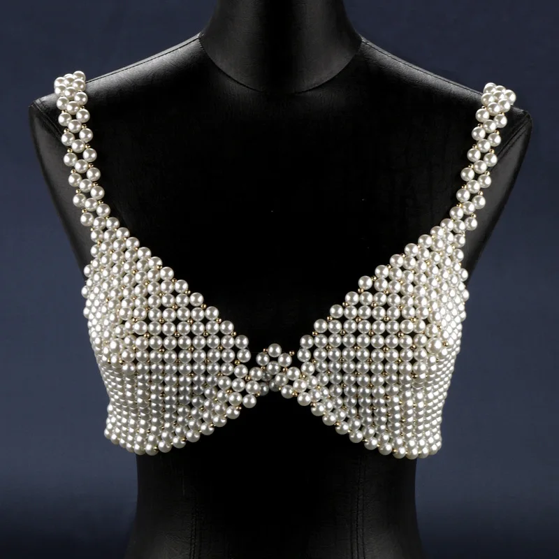 European and American Exaggerated Design Pearl Vest Gorgeous and Elegant Catwalk Tube Top Decoration Temperament Body Chain for