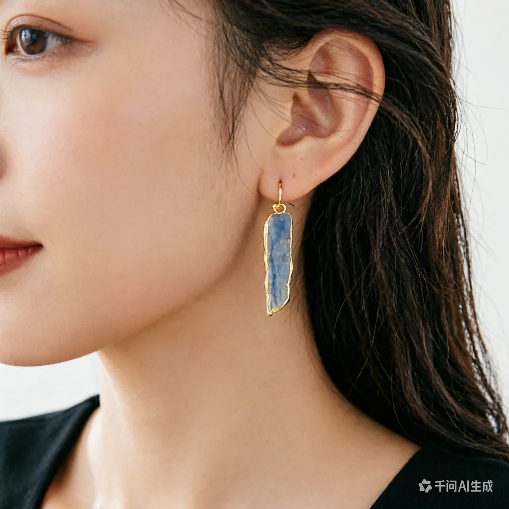 WT-E152 Wholesale Fashion Raw Stone Earrings With Gold Electroplated Natural Blue Kynaite Randomly Shape For Women Jewelry Gift