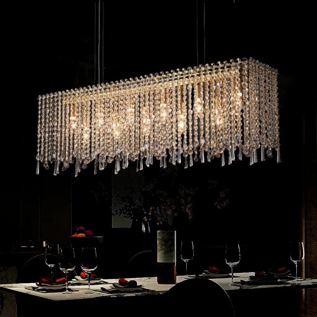 Restaurant Chandelier Light Luxury Crystal Lamp Designer Italian Simple Long Dining Room Lamp Bar Tea Room Lamp Long Strip Lamp