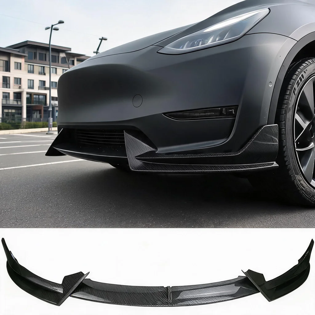 Bumper Reinforcement Lip Spoiler Splitter for Tesla Model Y 2019-2025 Front Air Knife Carbon Fiber ABS Look Lower Chin Diffuser