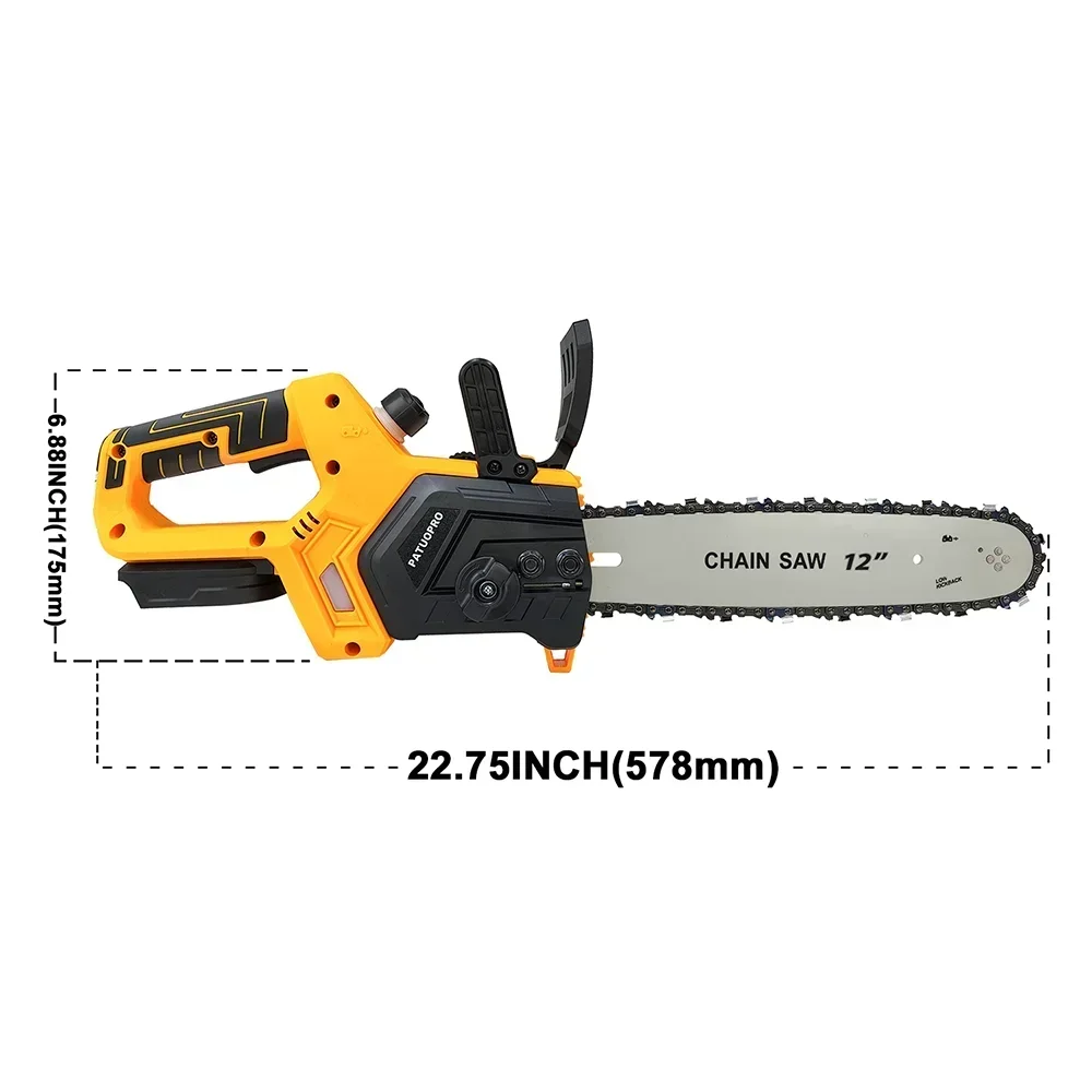 PATUOPRO 12 Inch Brushless Electric Chain Saw Cordless Chainsaw Wood Cutter Woodworking Garden Tool For Makita 18V Battery