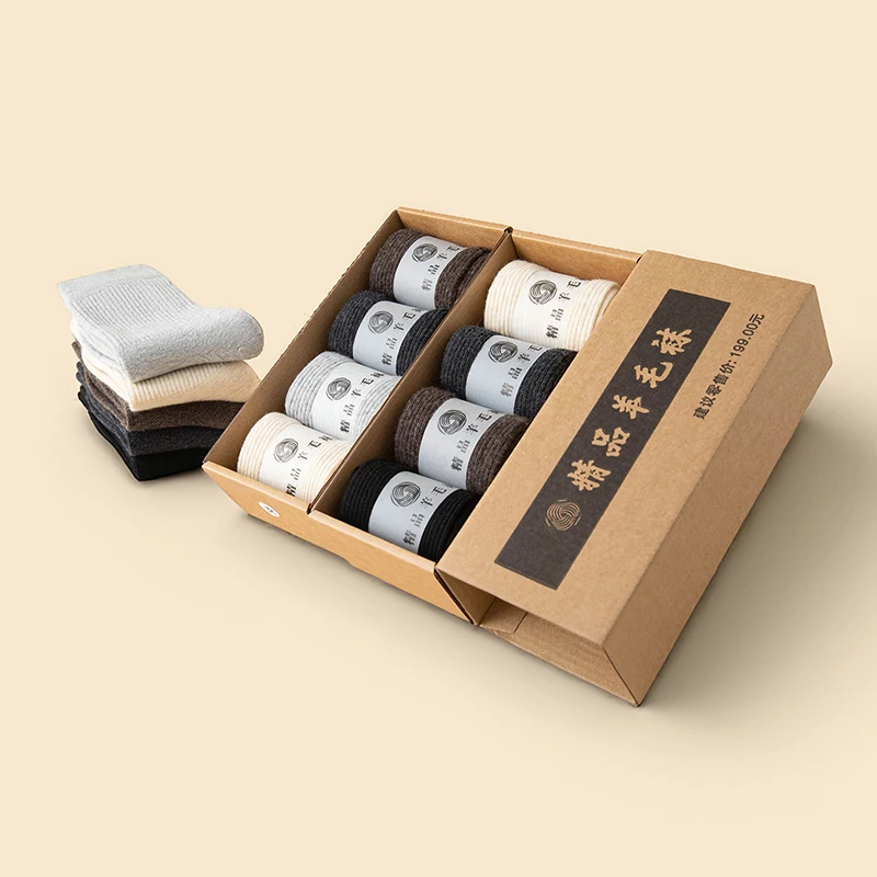 

4 Pairs of 100% Wool Women's Socks Autumn and Winter New Deodorant Sweat-Absorbent Cold-Proof Solid Color Mid-Calf Socks