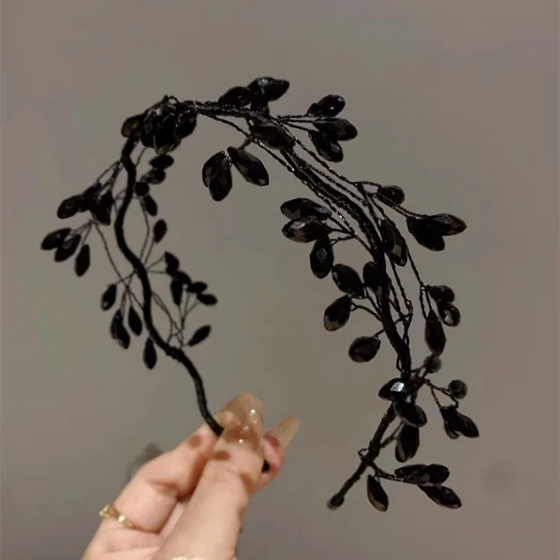 Handmade black crystal branch shaped elegant forest style super immortal temperament Japanese and Korean hairbands