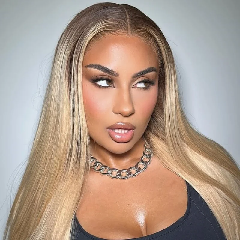 Balayage Blonde Long Straight Lace Front Wig for Women Glueless Pre-Plucked Honey Blonde 13x4 Lace Front Wig Daily Party Use