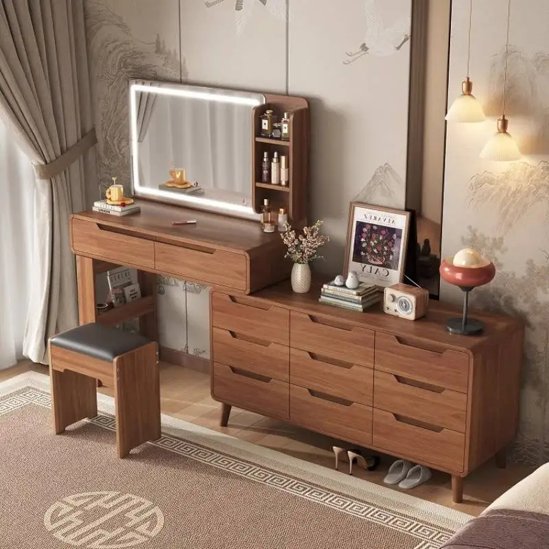 

Chair Wood Vintage Vanity Desk Storage Organizer Tall Adult Drawers Vanity Bedroom Mirror Compact Tocador De Maquillaje Dressers