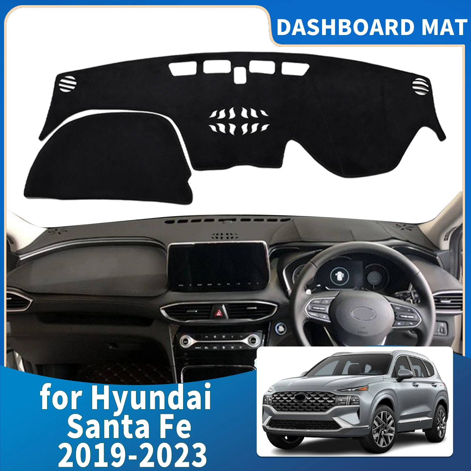 يصلح لشركة هيونداي سانتا في سانتافي 2019 2020-2023 داشمات غطاء لوحة القيادة وسادة واقية السجاد اكسسوارات السيارات داشمات ظلة