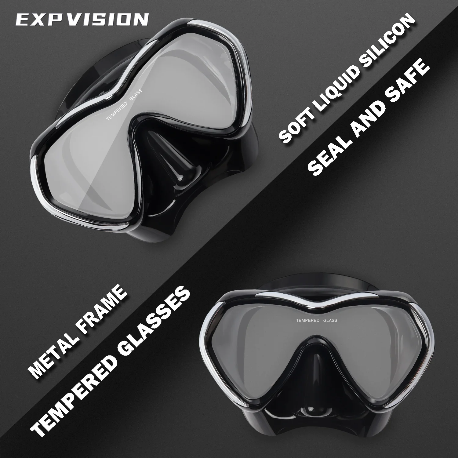 EXP VISION-Anti-Fog Scuba Diving Mask for Adult, Panoramic Snorkel Goggles,Swim Mask, Single Lens, Swim Goggles with Nose Cover