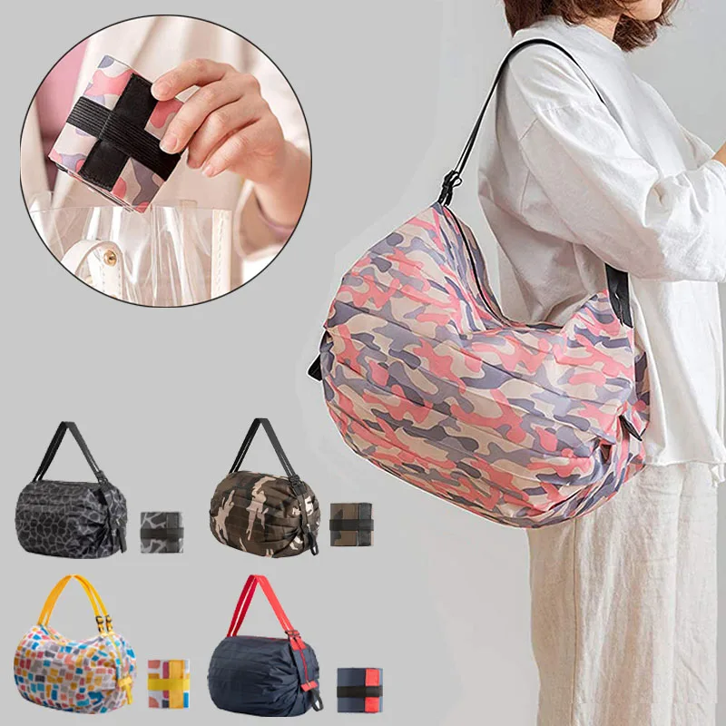 1pc Foldable Shopping Bags Foldable Storage Bag With Handle Portable Travel Camouflage Handbags Large Capacity Nylon Bag