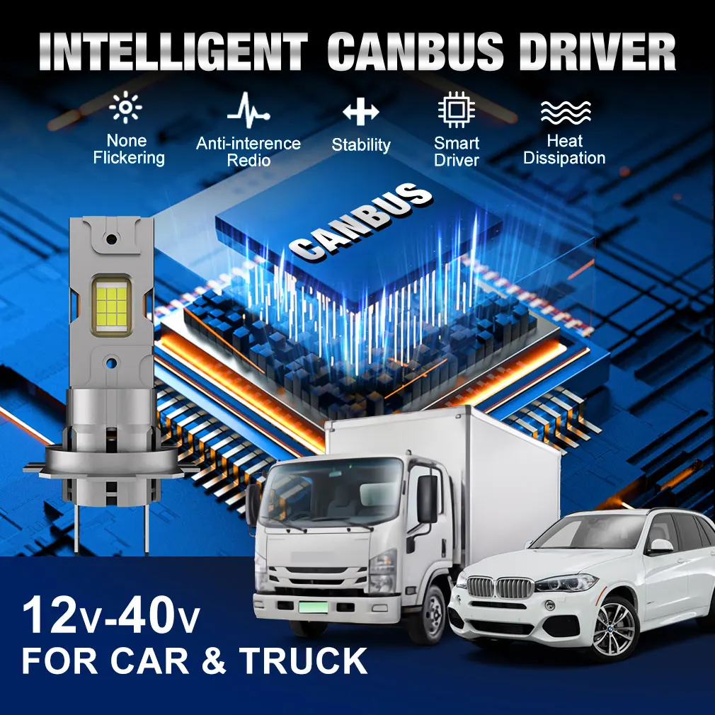 30000LM H7 LED المصابيح الأمامية Canbus Mini H7 مصابيح كهربائية 120 واط 6500 كيلو أنابيب نحاسية بيضاء مزدوجة أضواء السيارة مع كشافات مروحة 12 فولت-40 فولت