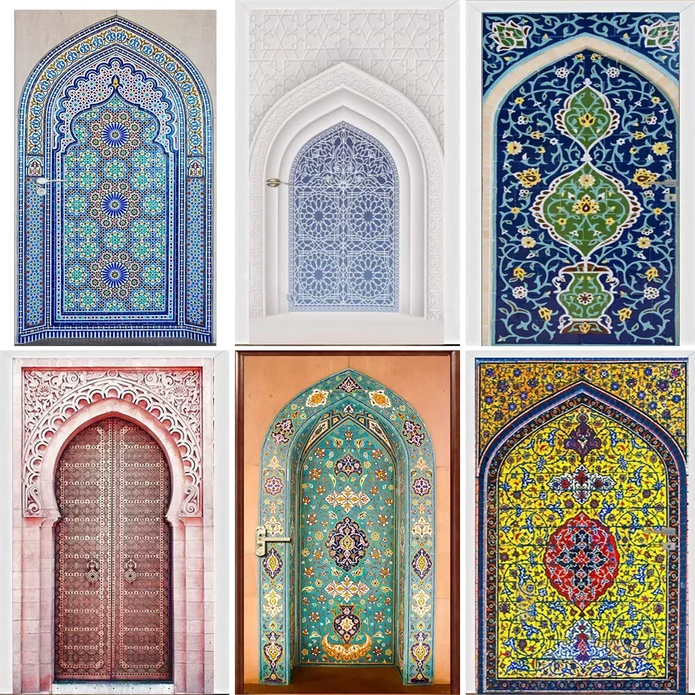 PVC Self-adhesive Removable Muslim Arabic Door Sticker Allahu Islamic Wallpaper Living Room  Decor 3D Decal Wall Stickers