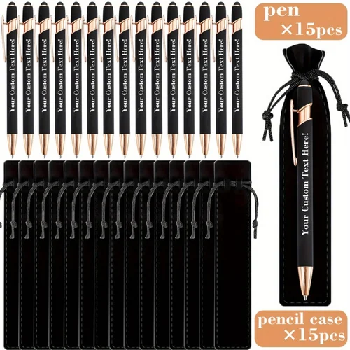 Imagen 1 del producto 15 Juegos de Bolígrafos de Metal Grabados Personalizables con Estuche Resistente + 15 Bolsas para Bolígrafos Personalizadas - Utensilios de Escritura al por Mayor para Negocios