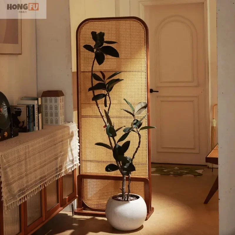Hongfu rattan screen mobile entrance door partition living room entrance seatscreen bedroom solid wood sofa rack