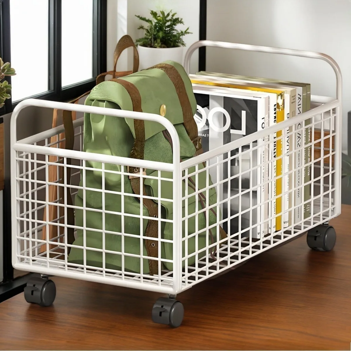 

Rolling Storage Basket, Classic Design, Spacious, with Wheels and Open Top Shelf, Practical Shelf