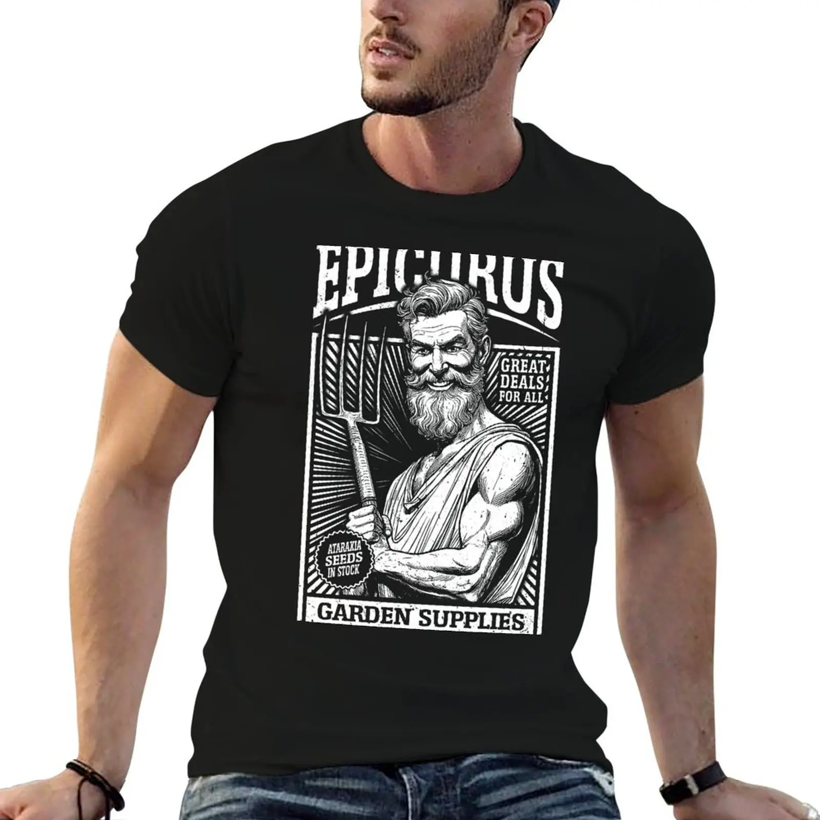 Epicurus Garden Supplies Funny Philosophy Gardening Retro Ad T-Shirt t-shirts amusants en coton pour hommes T-Shirt