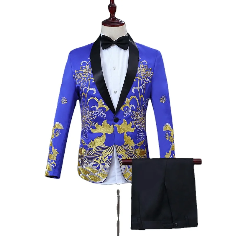 Five Colors Available Costume Men's Suit Chinese Style Adult Marriage Singer Stage Chorus Host Dress Suits For Wedding