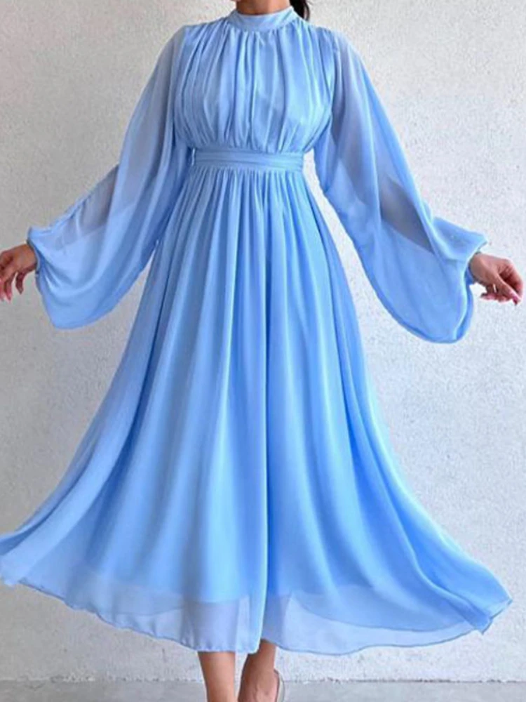 Eid Pleated Dress for Women Chiffion Muslim Party Ramadan Abaya Long Dress Belt Kaftan Vestidos Largos Dubai Robe Jalabiya 2024