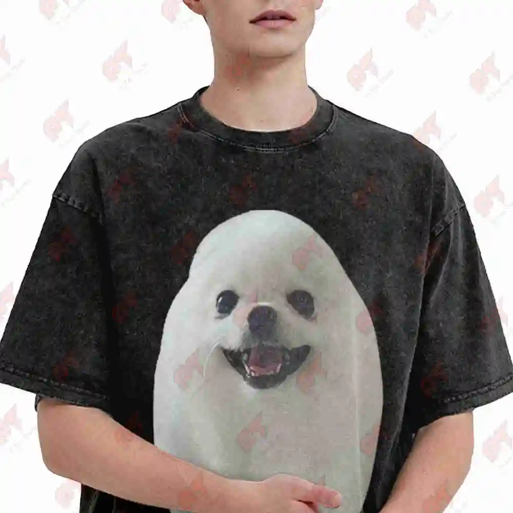 Eggdog Meme Cute Pomeranian Dog Egg Character Vintage Washed Tee Pure Cotton T-Shirt