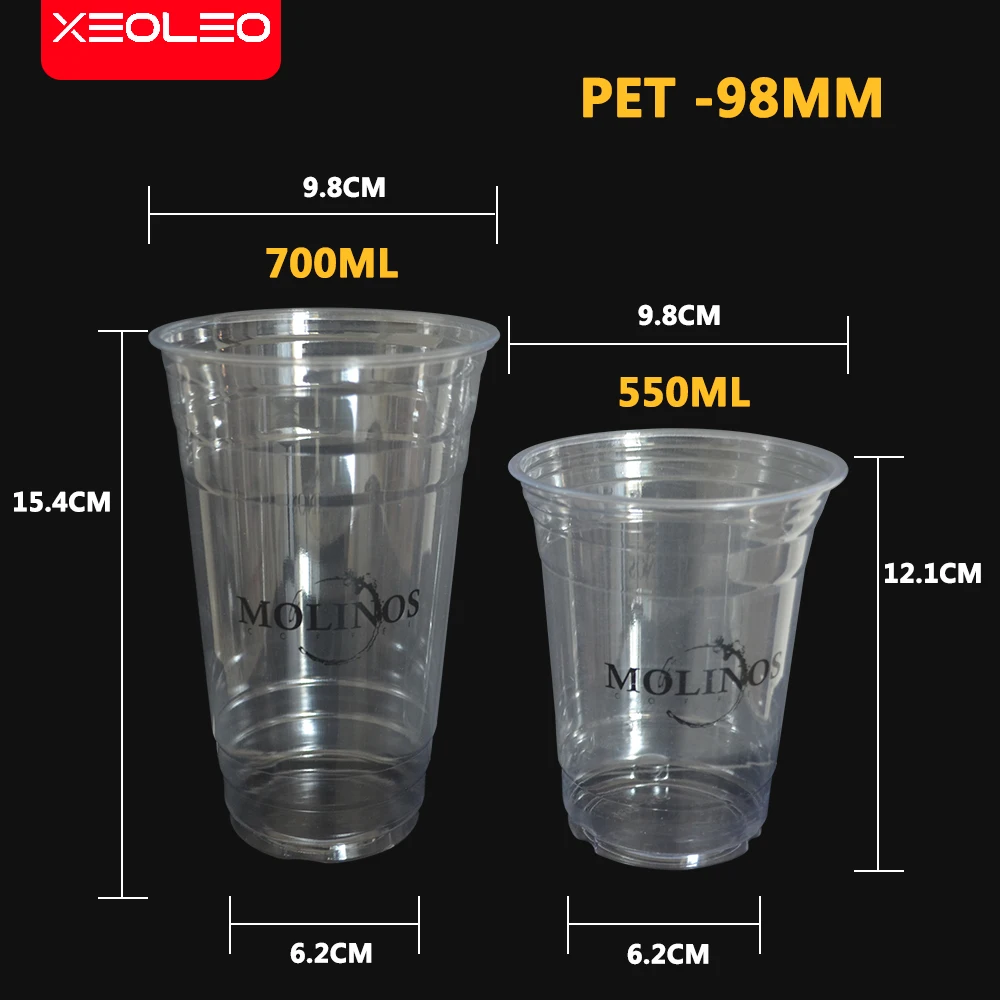 XEOLEO 1000pcs ɸ98mm kubek do Bubble tea kubek PET 500ml/700ml bez pokrywy filiżanka do mleka i herbaty do wyciskania soku/zimny napój/kawa/herbata