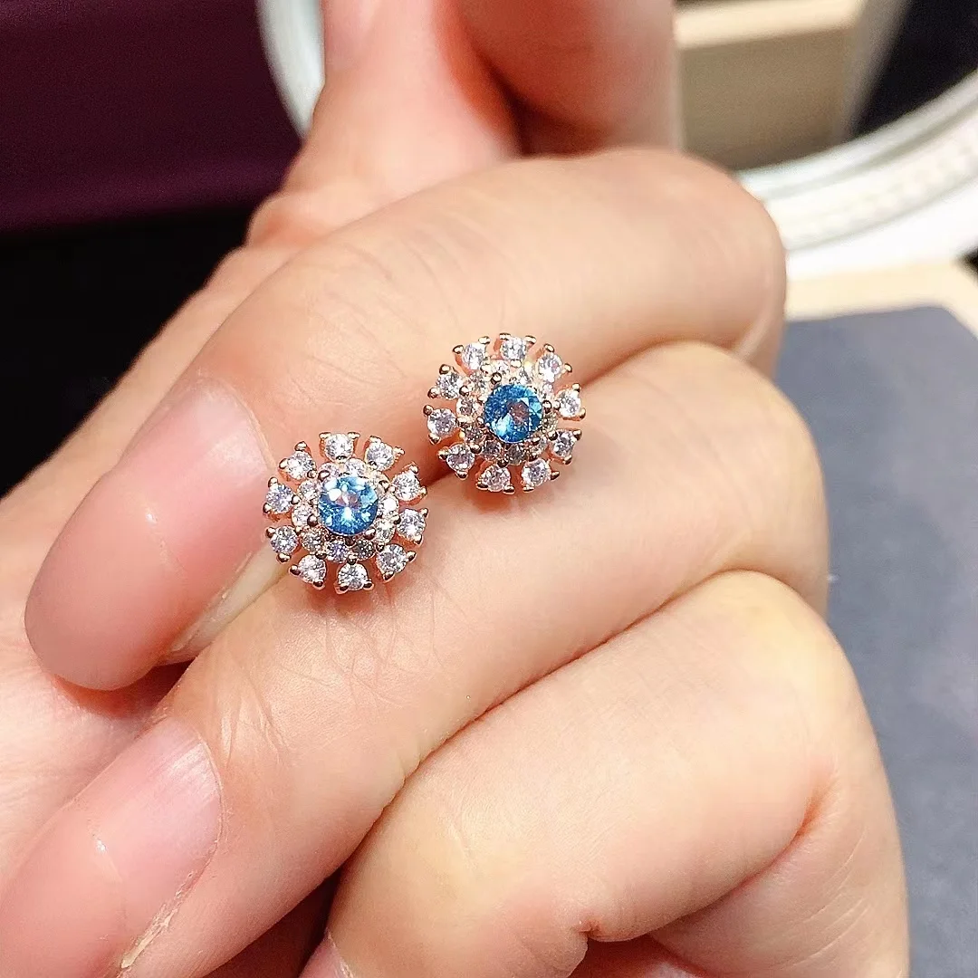 

Light Blue Topaz Earring 3mm *3mm Natural VVS Topaz Stud Earrings Solid 925 Sterling Silver Topaz Earrings for Party