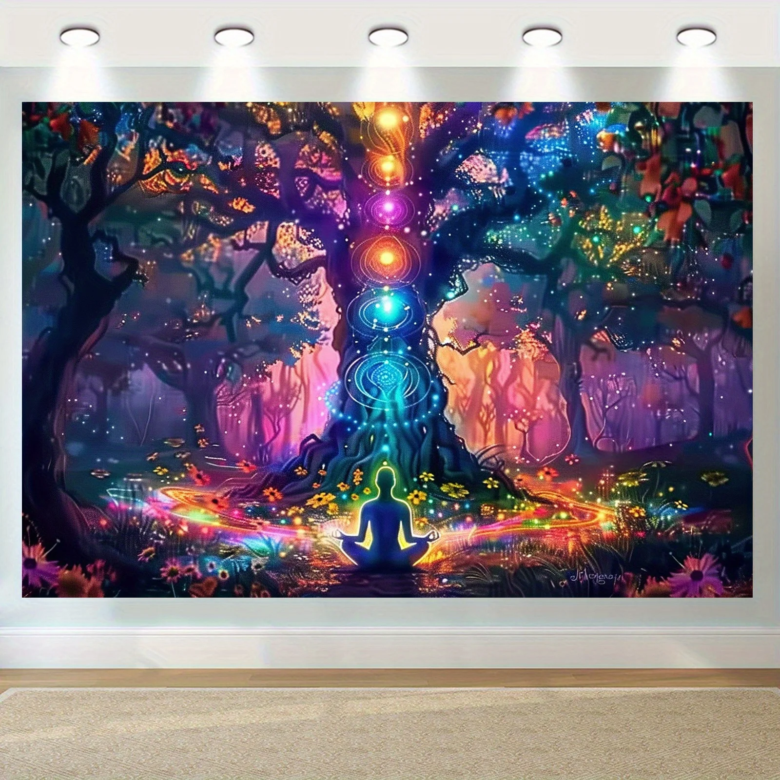 Meditation Colorful Wheel Tree Tapestry Mysterious Forest Fantasy Bohemian Style Bedroom Living Room Decoration