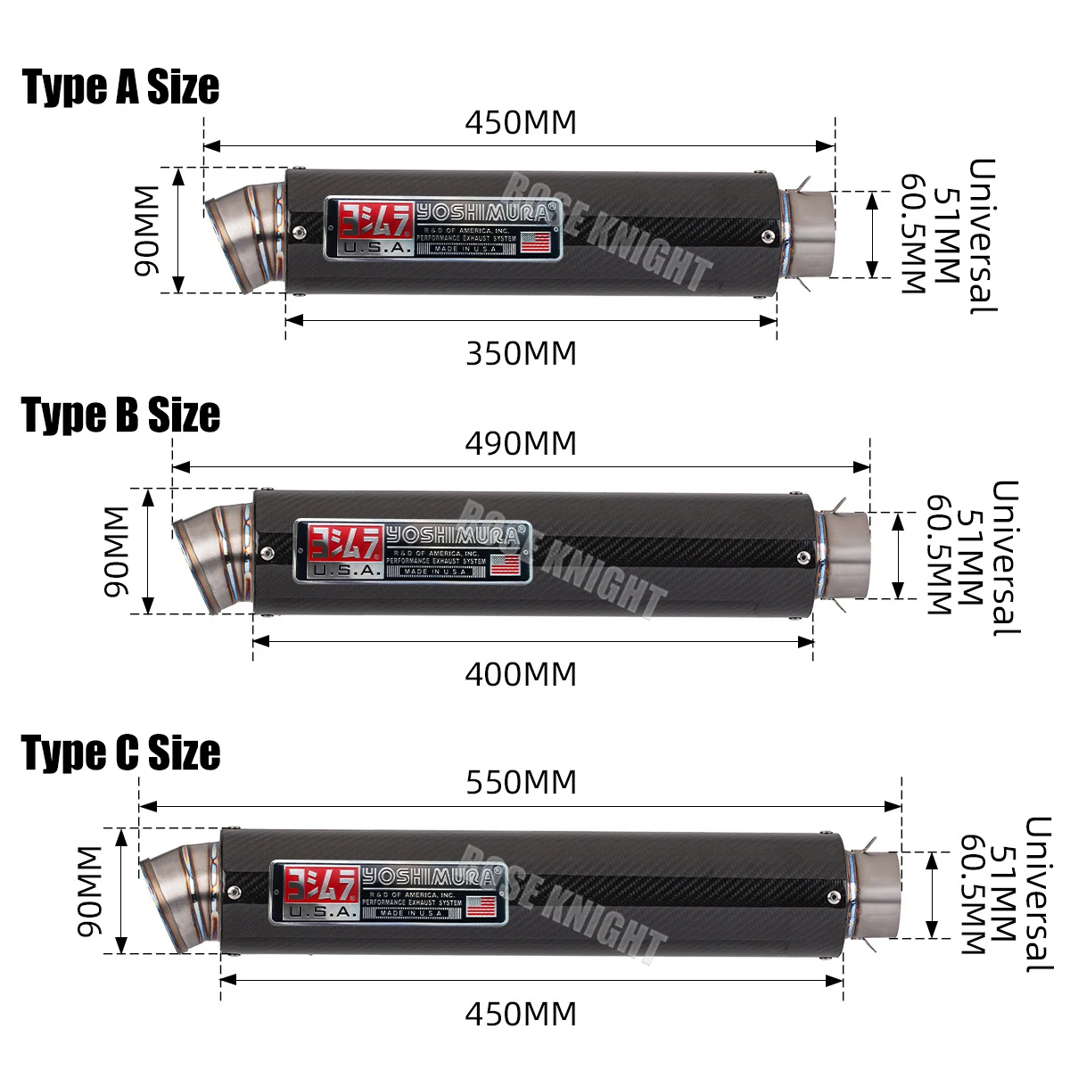 Universal 51mm 60mm Longer Yoshimura Titaniium Alloy Motorcycle Exhaust Muffler Escape for Motorcycle Exhaust Modified Parts