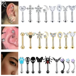 ZS 1PC Bee Eyebrow Piercing 316L Stainless Steel Curved Barbell Rook Earring Crystal Helix Cartilage Piercing Belly Button Ring