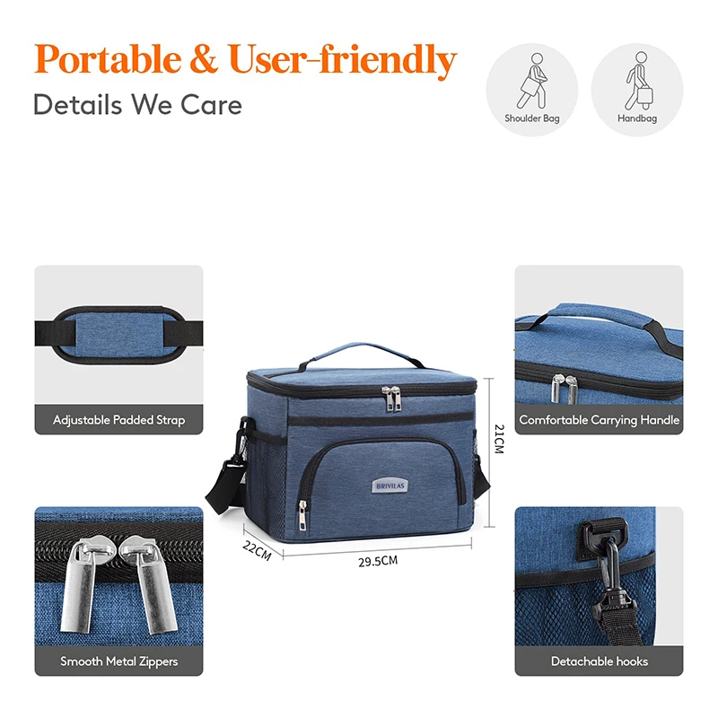 Большая вместительная сумка для обеда на плечо объемом 25 л для мужчин, изолированная сумка-холодильник с застежкой-молнией, термосумка для переноски еды, сохраняющая холод и тепло, ланч-бокс