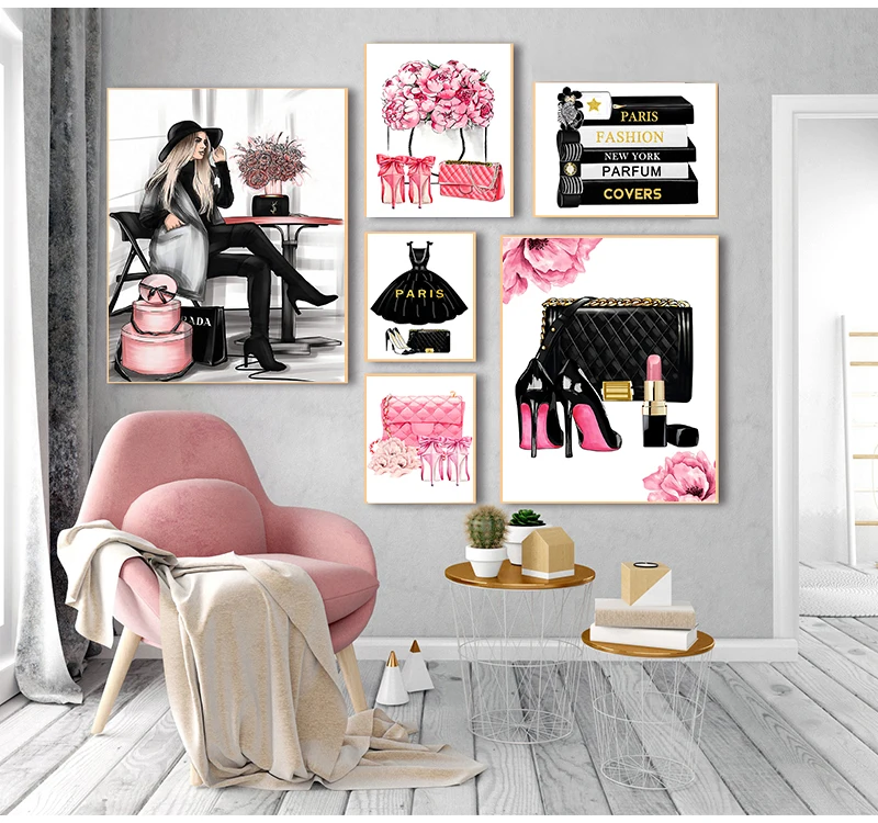 Lipstick Wall Art Canvas Painting Nordic Posters And Prints Wall Pictures For Living Room Decor Fashion Book Paris Perfume Dress