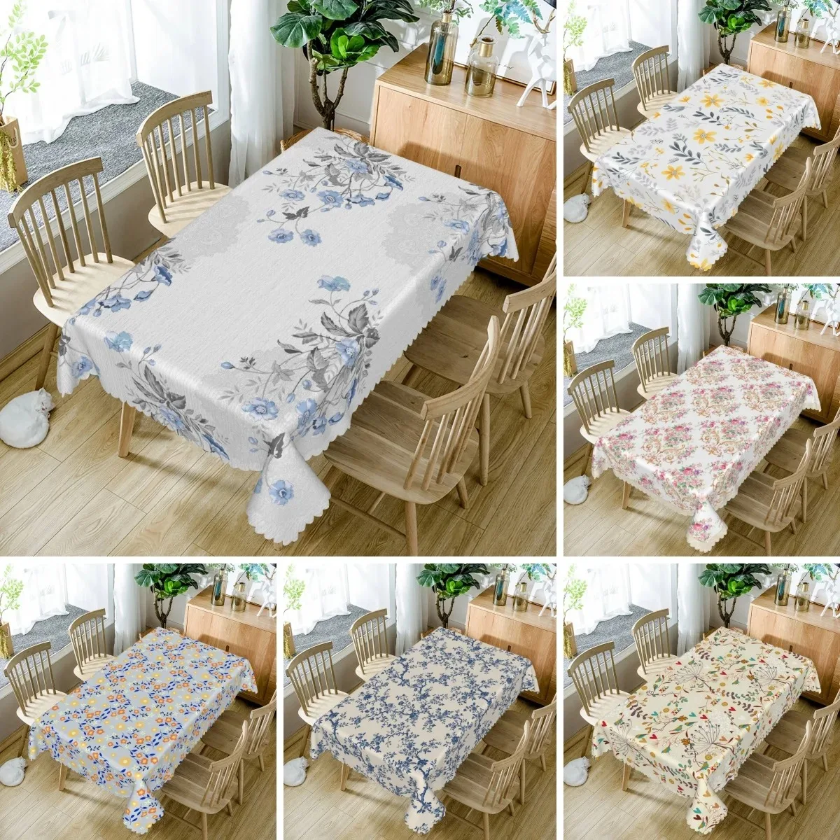 

Fresh Small Floral Tablecloth Waterproof Polyester Table Cover Kitchen Dining Table Home Decoration 2D Flat Printed Party Linen