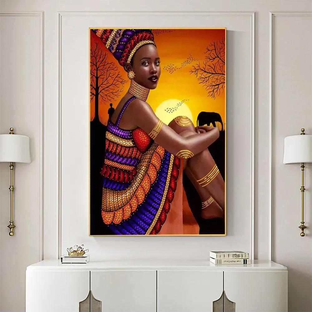 African Woman DIY Cross Stitch Embroidery 11CT Kits Needlework Craft Set Cotton Thread Printed Canvas Home Decoration   Sale