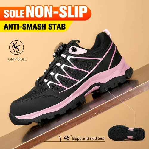 Imagen 2 del producto Nuevos zapatos de seguridad con botón giratorio, zapatos de trabajo antigolpes y antipinchazos para mujer, zapatos deportivos de moda para mujer, zapatos protectores de seguridad