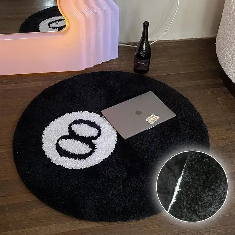 Black 8 Non-slip Rugs Living Room Sofa Coffee Table Floor Carpets Dirty Resistant Study Bedroom Vintage Black Plush Floor Mats