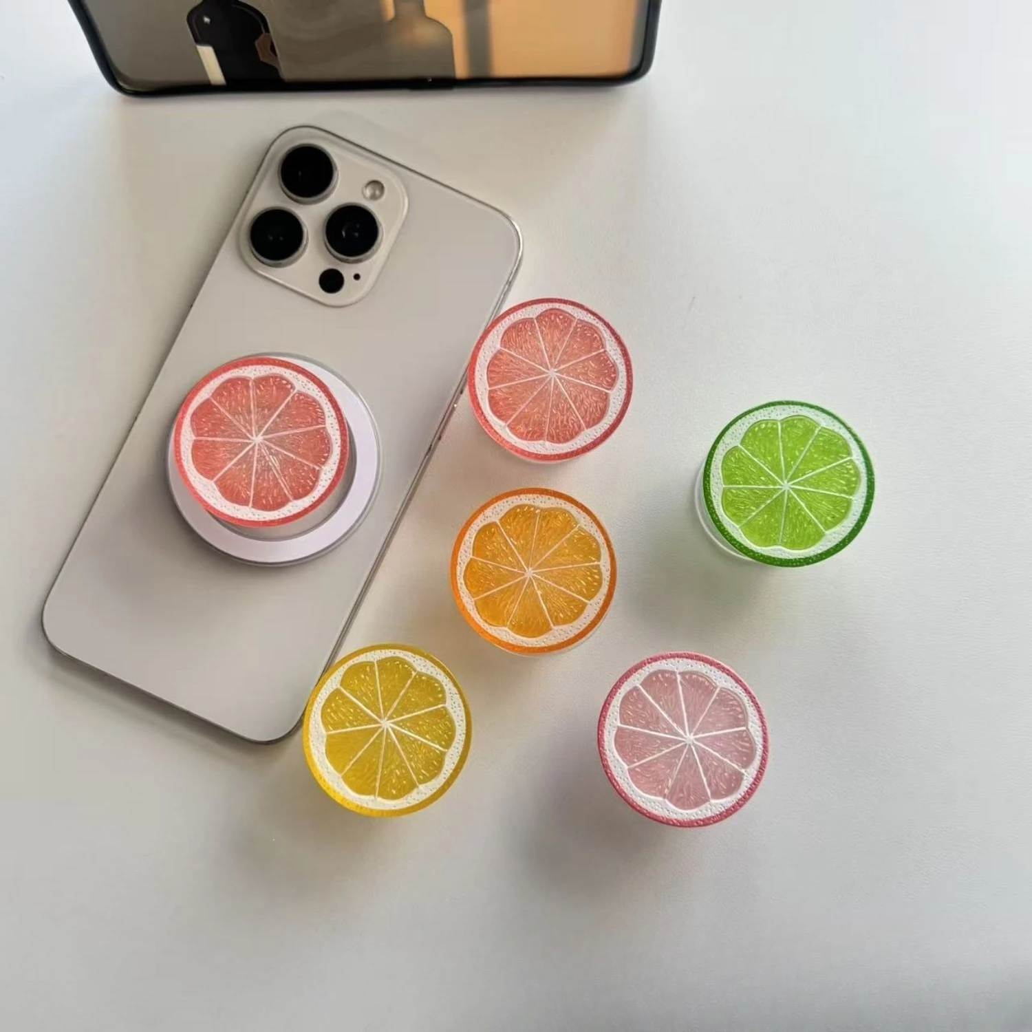 Soporte Magnético Retráctil para Teléfono con Diseño de Rodaja de Limón, Estilo Chino, para iPhone 16 14 Pro Max Samsung