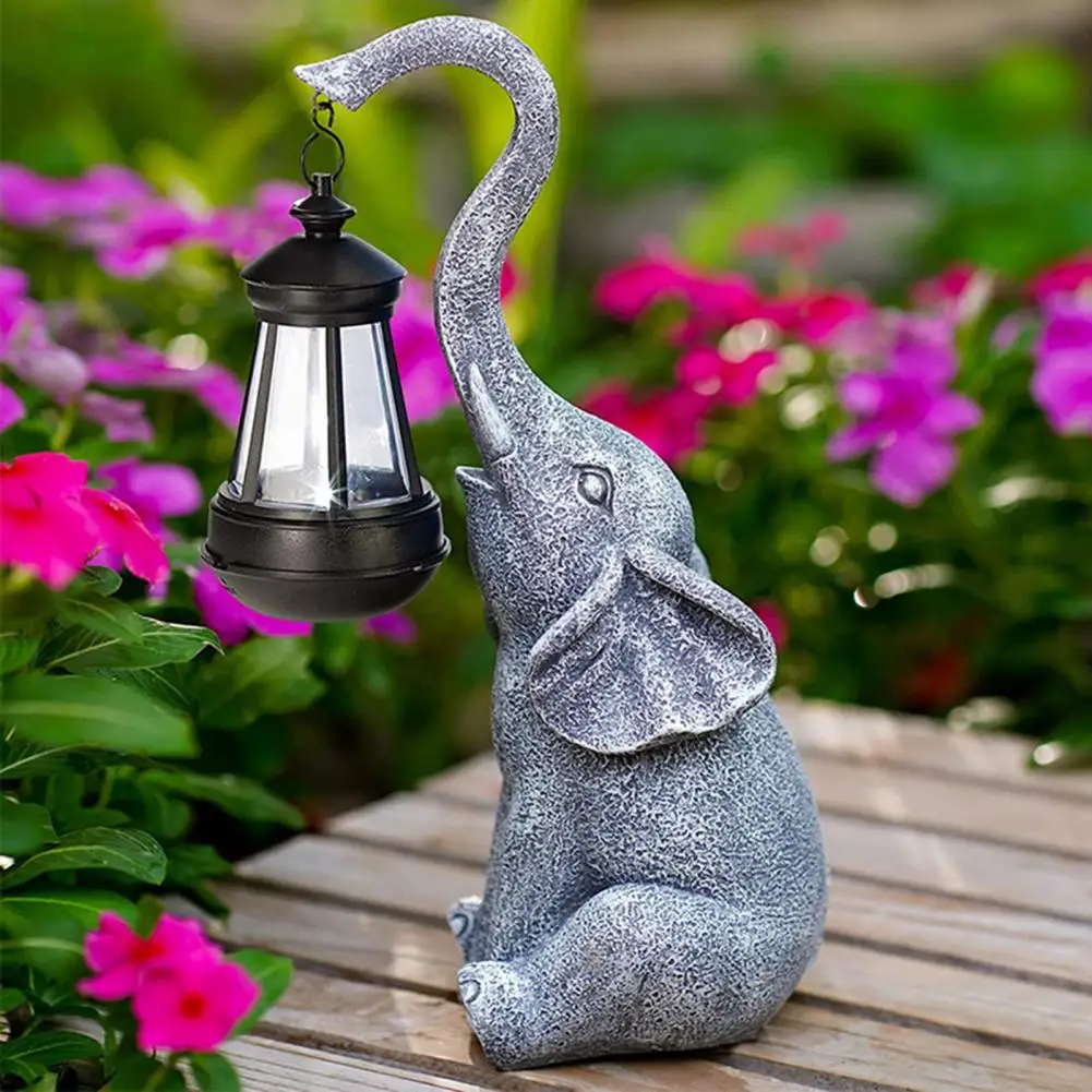 Outdoor Elephant Solar Lamp Decoration Weather-resistant Lawn Elephant Solar Light Ornament Statue Figurine Yard Balcony Garden