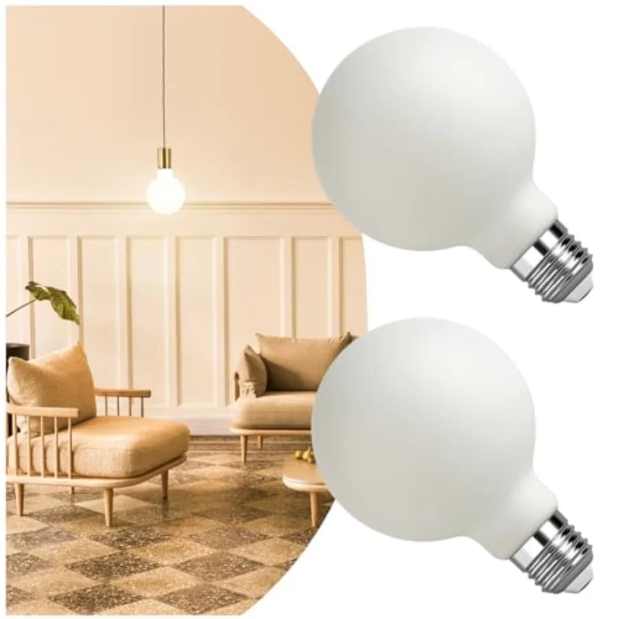 Frosted Globe LED Edison Bulb G30, Non-Dimmable 2700K, 6W E26 2PK Oversized Frosted Globe LED Bulb, 2700K soft white glow, 6W e