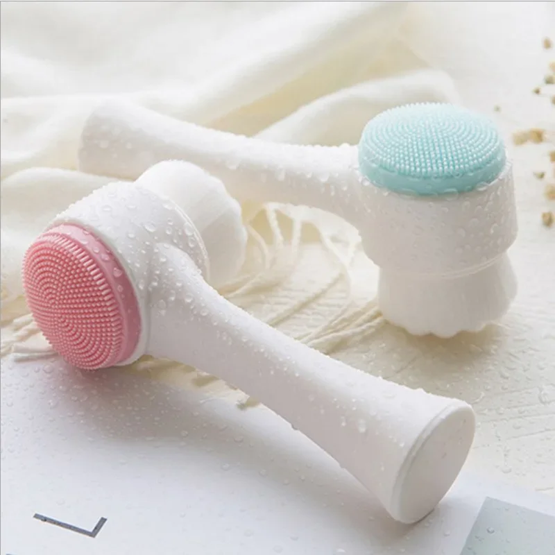 1PC Facial Cleansing Silicone Manual operation Facial Cleansing Brush Soft Bristle Cleaning Brush Double-sided Massage Brush