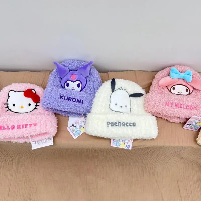 Kawaii Cartoon Anime My Melody Hello Kitty Hat Plush Ear Protection Hat Sanrio Cinnamoroll Cute Kuromi Windproof Warm Hat