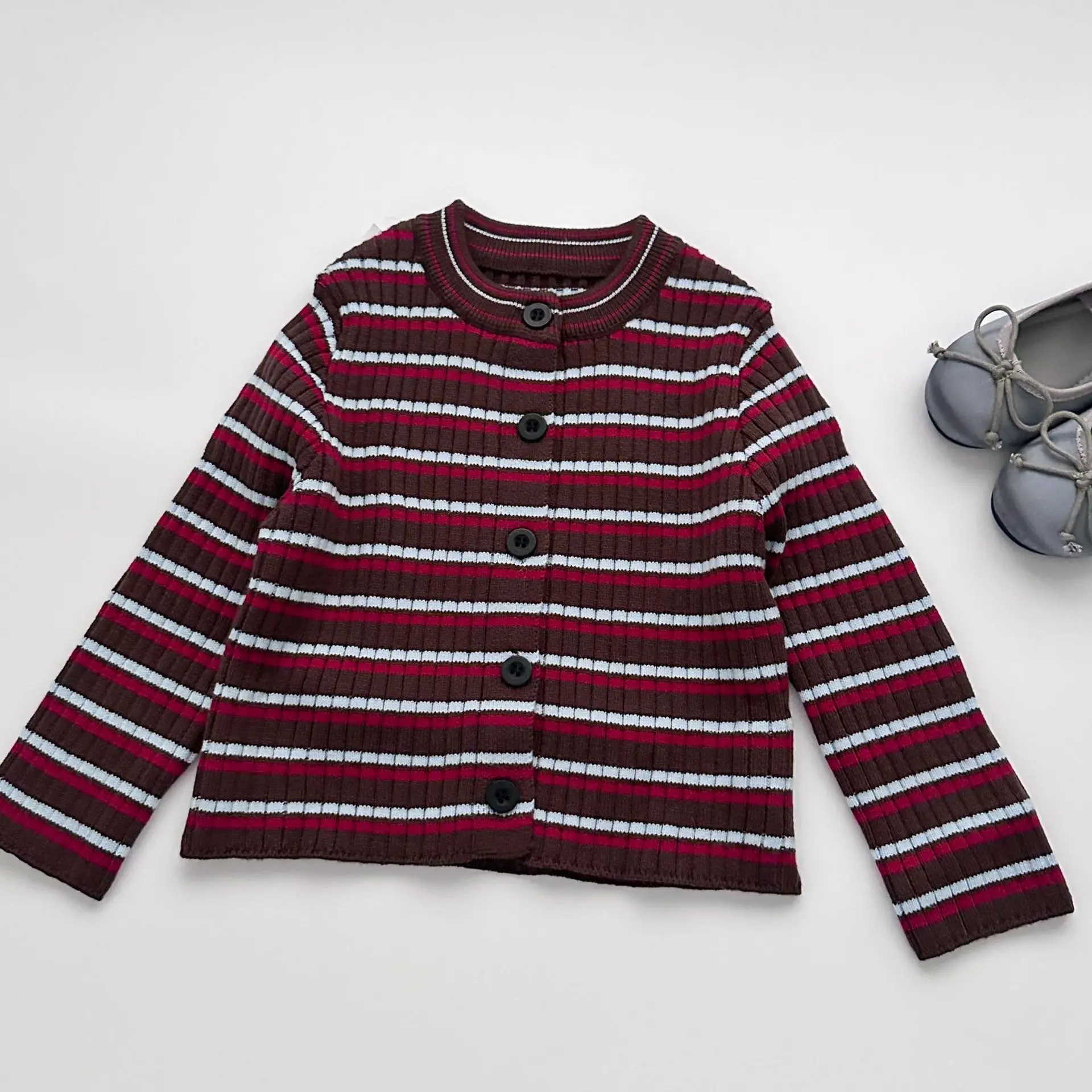 Childrens Wear Girls Striped Sweater 2026 Fall New Color Block Elastic Knit Cardigan Kids Versatile Korean Jacket