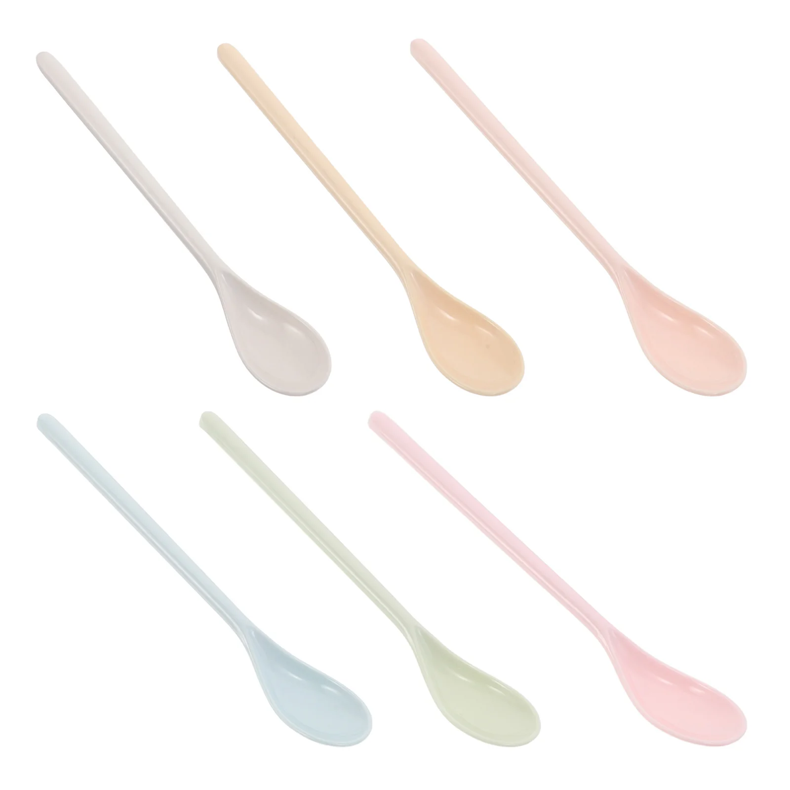 6 قطعة ملاعق أطفال بمقبض طويل مقاومة للسقوط من البورسلين المقلد أدوات تغذية إبداعية بلون واحد للأطفال الصغار والأطفال