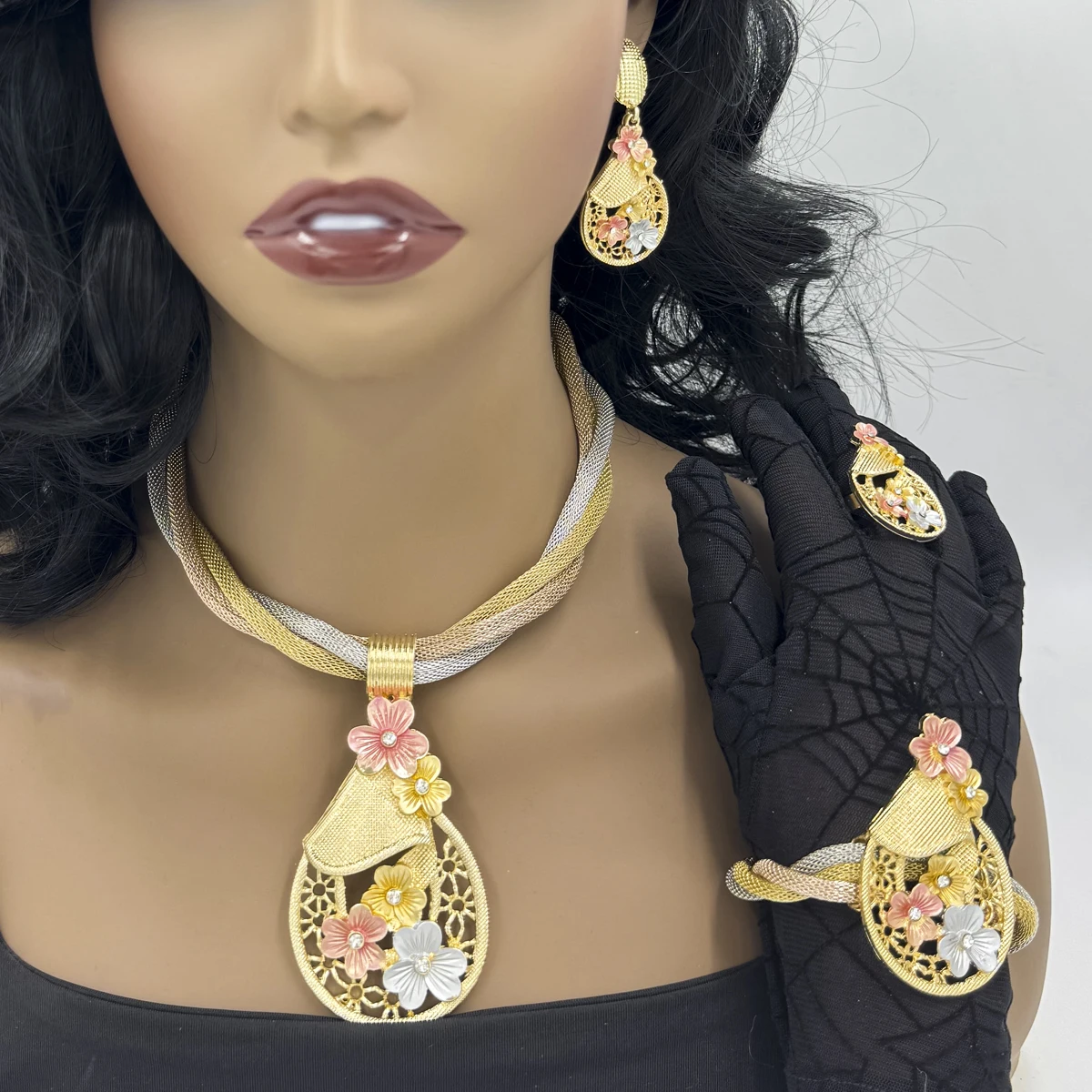 New Design Fine Jewelry Sets for Women Dubai African Gold Color Wedding Colorful Necklace Indian Costume Jewelry Gifts