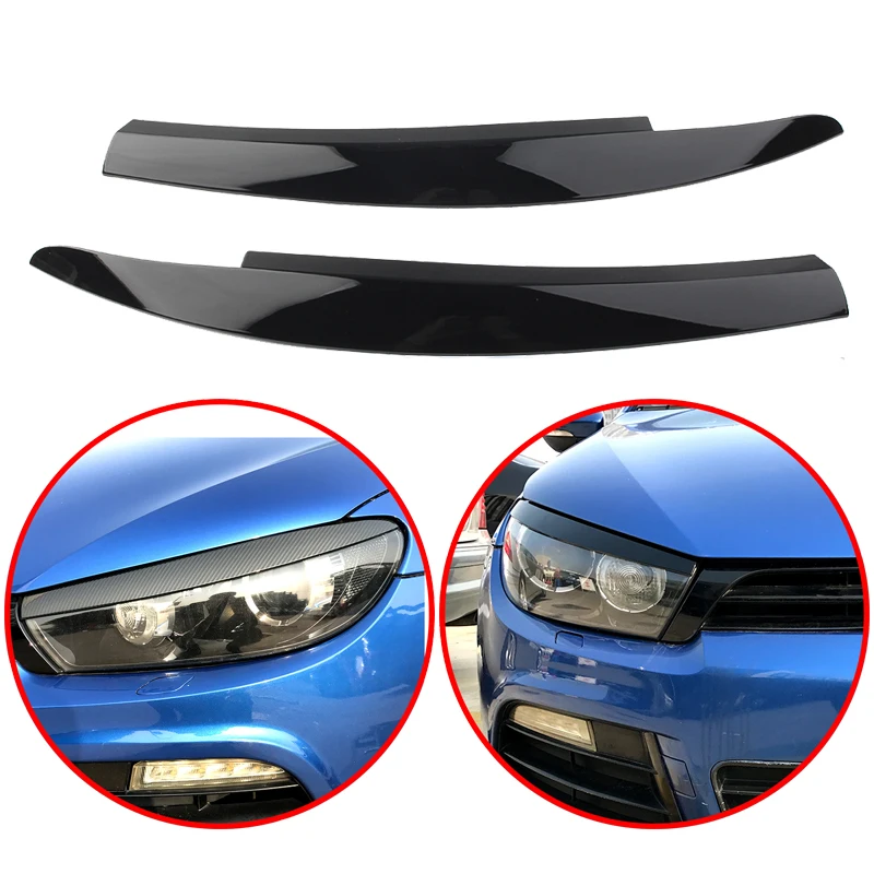 

For VW Scirocco 2007 To 2018 Front Head Light Lamp Eyebrow Car Stickers Eyelid Cover Trim By ABS Glossy Black Carbon Fiber Look