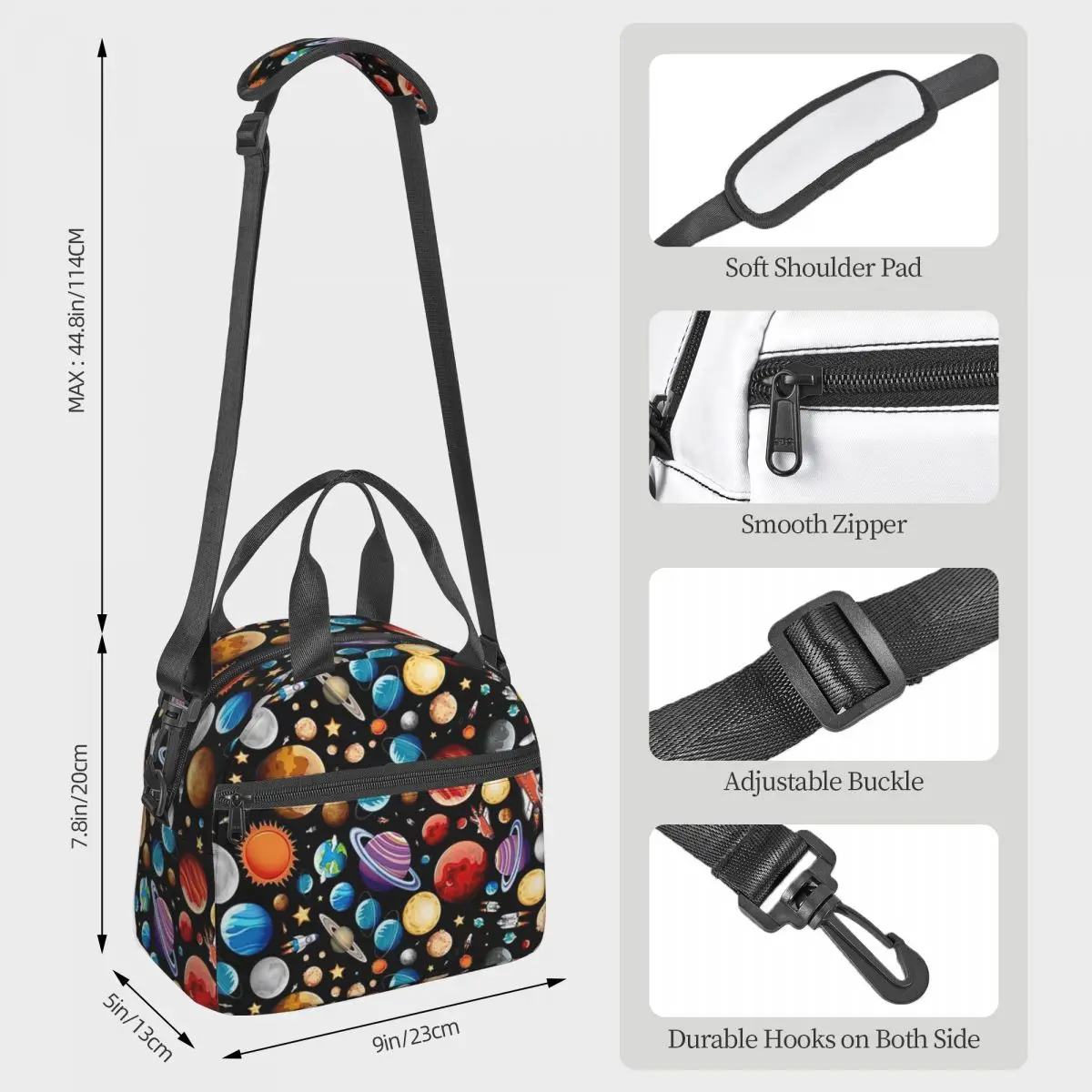 Solar System Space Planets Universe Lunch Bags Insulated Bento Box Portable Lunch Tote Picnic Bags Cooler Bag for Woman Children