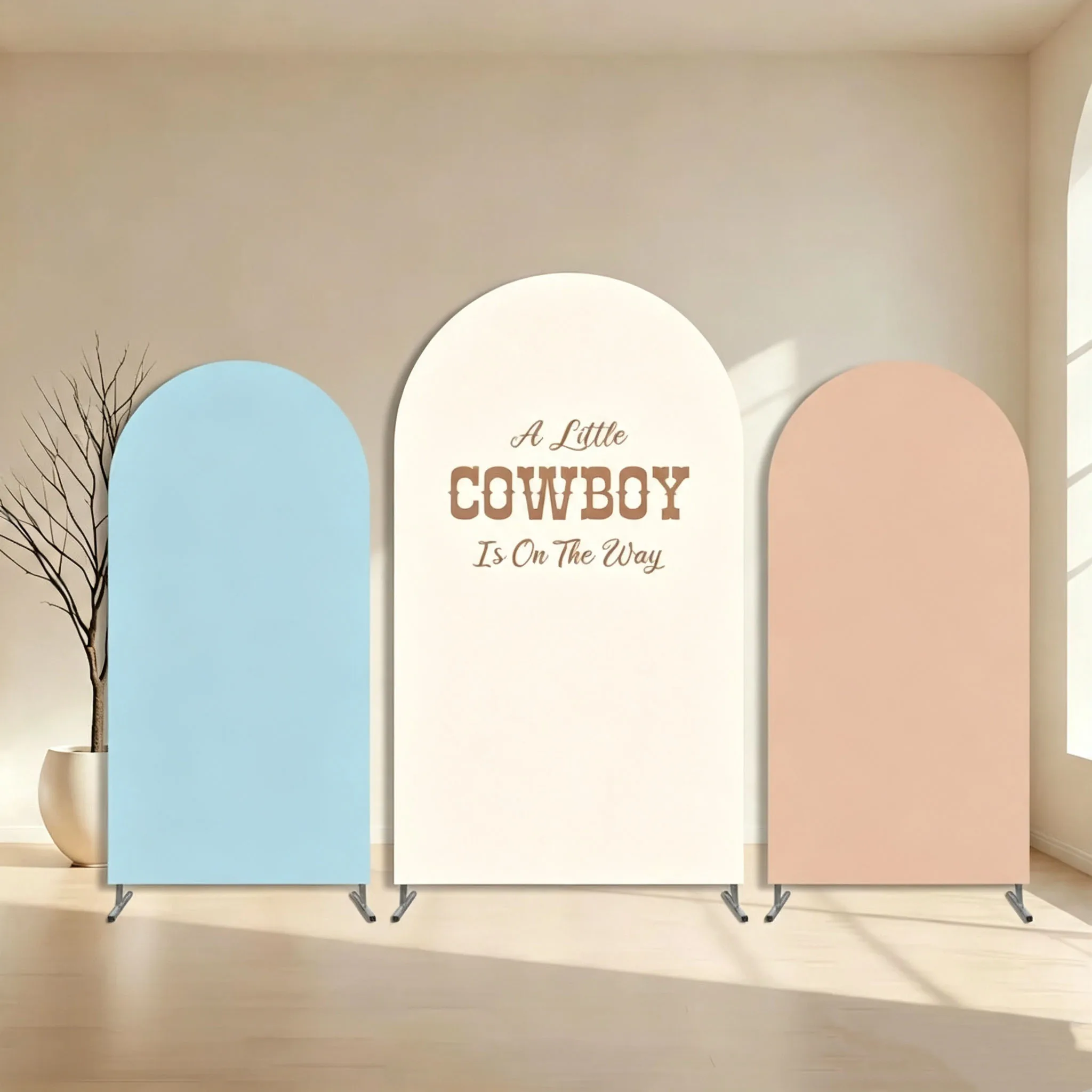 Custom Double-Sided First Rodeo Baby Shower Arch Backdrop Cover Pink Blue Diy Name Age Birthday Party Photobooth Background