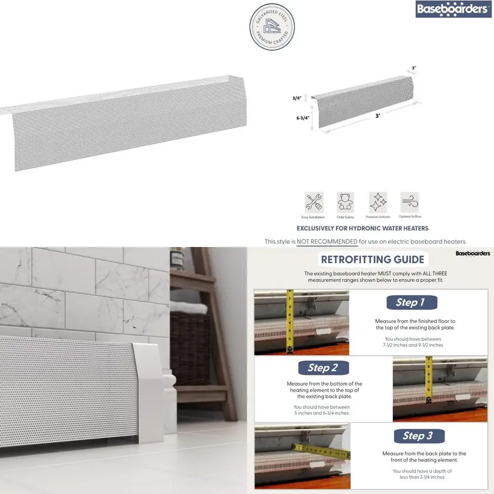 

3-футовые накладки на плинтус из оцинкованной стали для простой установки, белые - замена серии премиум-класса для Hydronic S