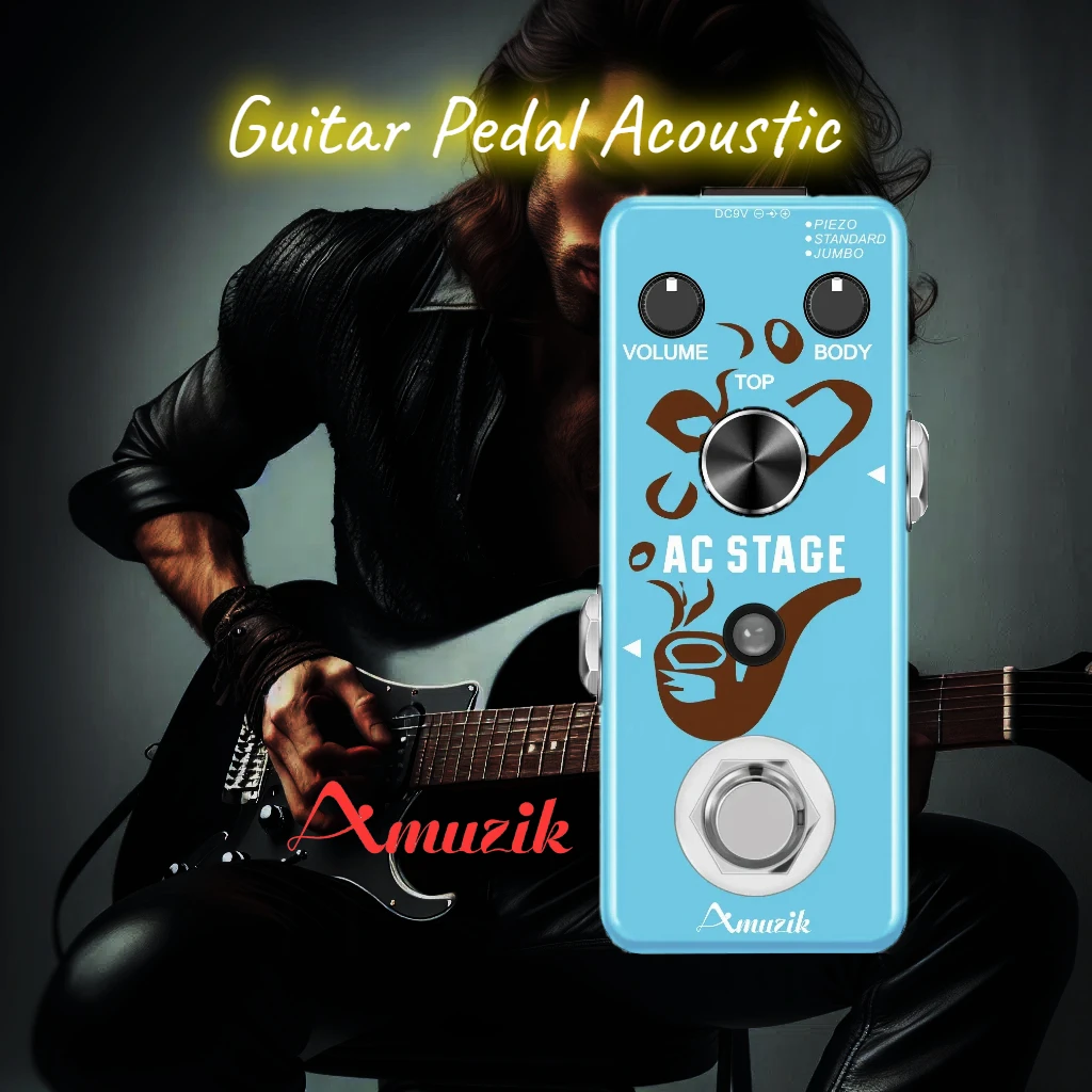 Amuzik Acoustic Guitar Pedal Electric Guitar Effects Pedals for Guitar Bass  Jumbo Folk  with True Bypass Mini Size AC320