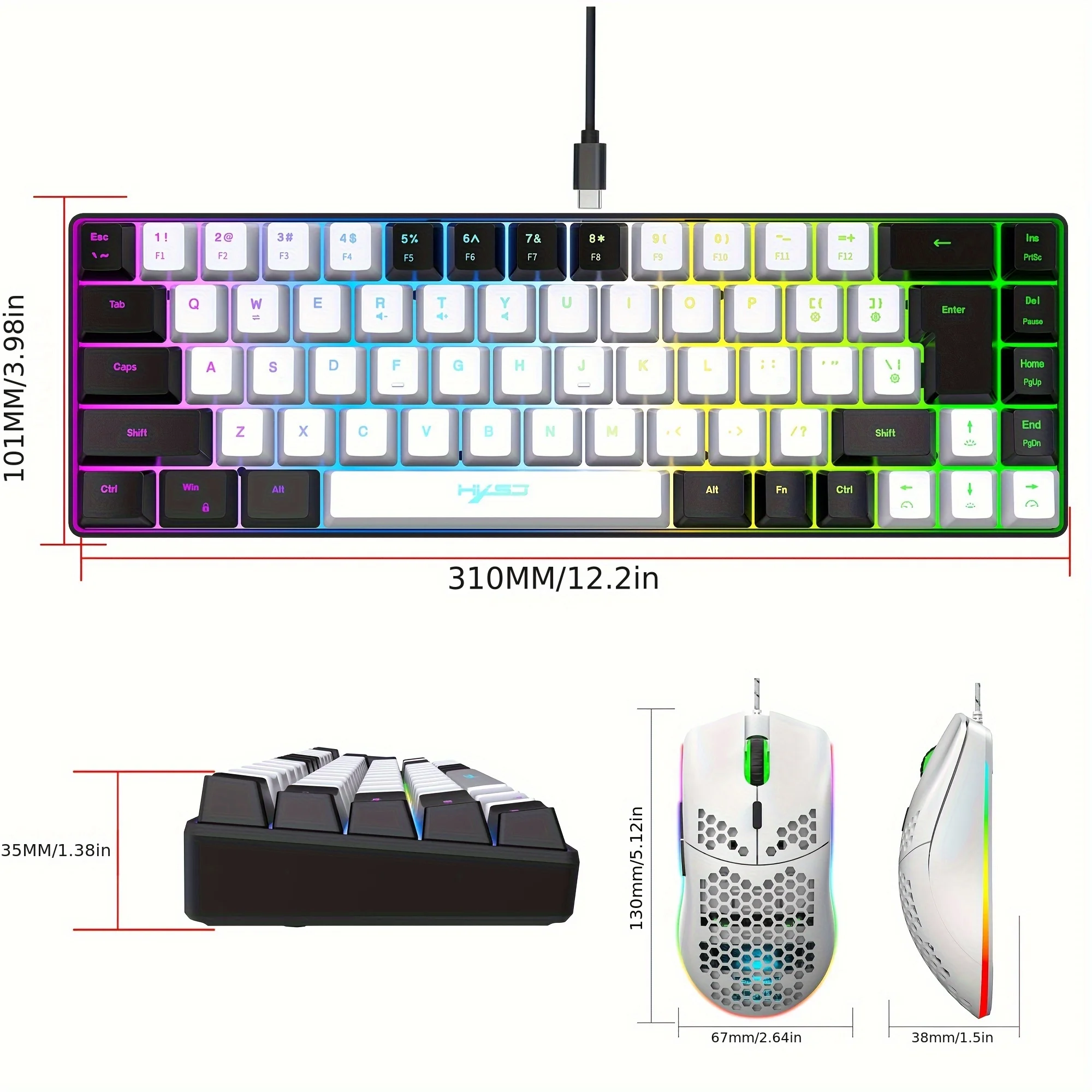 Imagem -03 - Hxsj Lightpeso Honeycomb Wired Mouse Combos de Teclado Rgb Backlit Sensação Mecânica Gaming Conjunto para Laptop Boa Qualidade