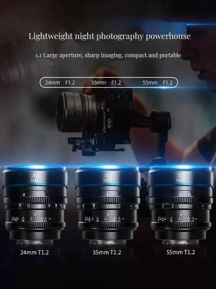 Sirui Night Walker 24mm / 35mm / 55mm T1.2 S35 Cine Lens Series Lightweight Fast T1.2 Aperture Lenses for Scenery Documentary